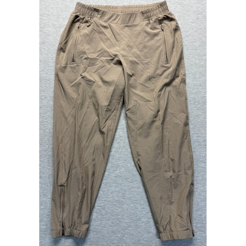 Old Navy Active Stretch Tech Jogger Pants Womens M Beige Ankle Zip Tapered Leg